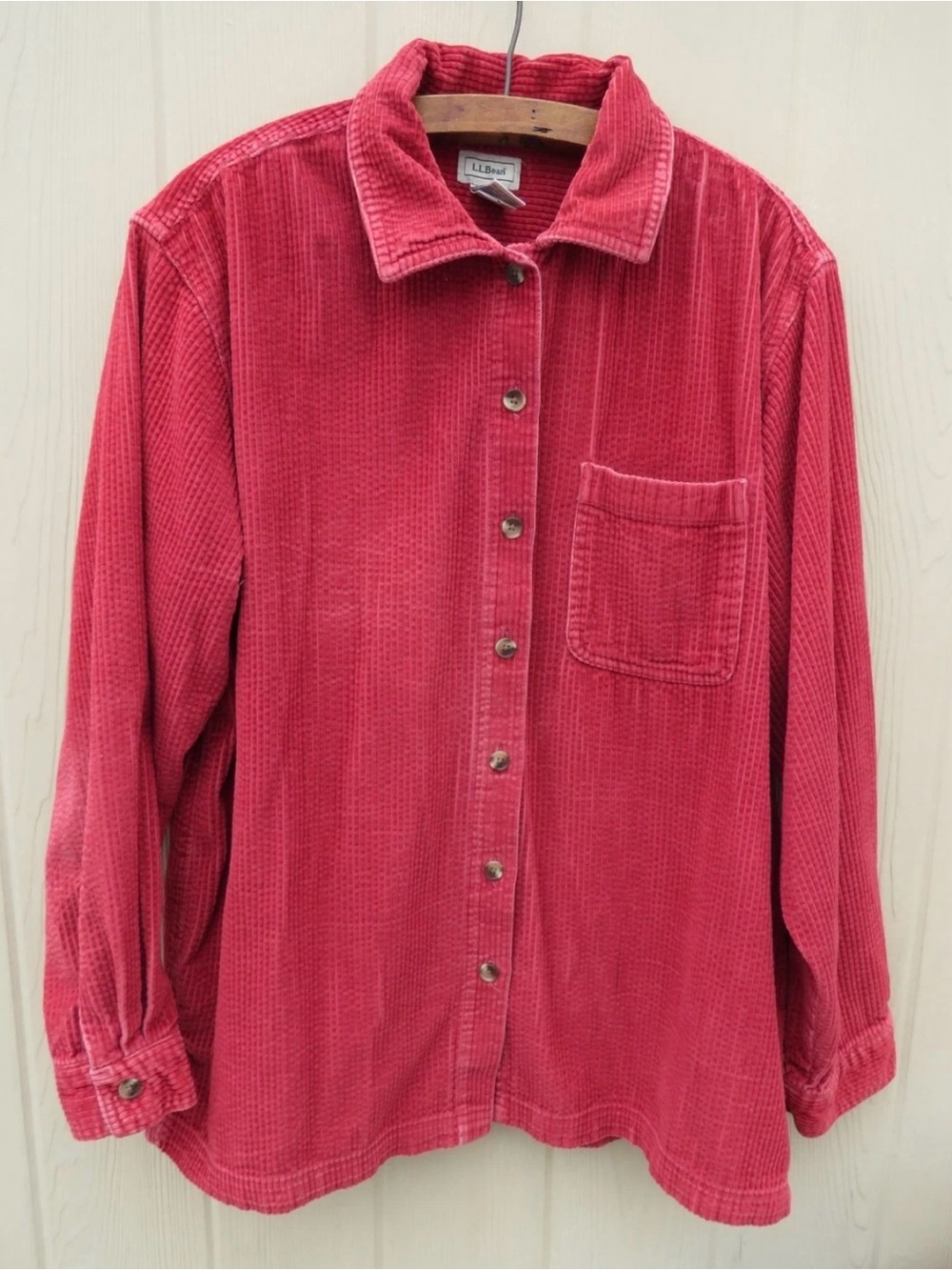 L.L. Bean Women’s Corduroy Button-Down Shirt Red Orange L